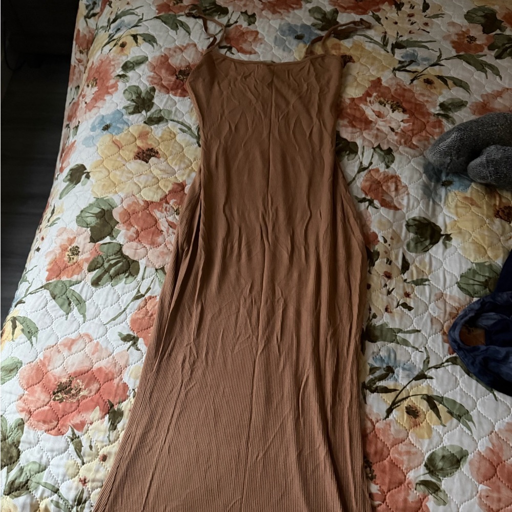 SKIMS LONG SLIP DRESS IN TAN SIZE MED